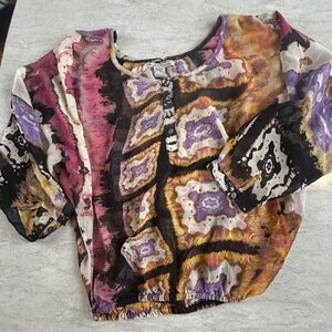 American Rag Purple, Black and Pink Abstract Sheer Blouse